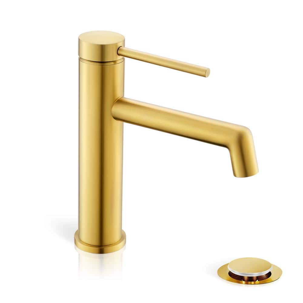 Brushed Gold Single Handle Brass Bathroom Faucet with Pop-up Drain