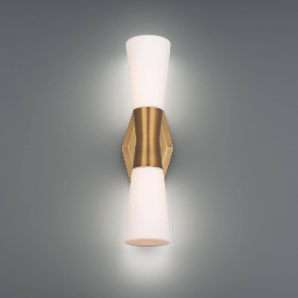 Locke Aged Brass LED Wall Sconce with Opal Glass Shades