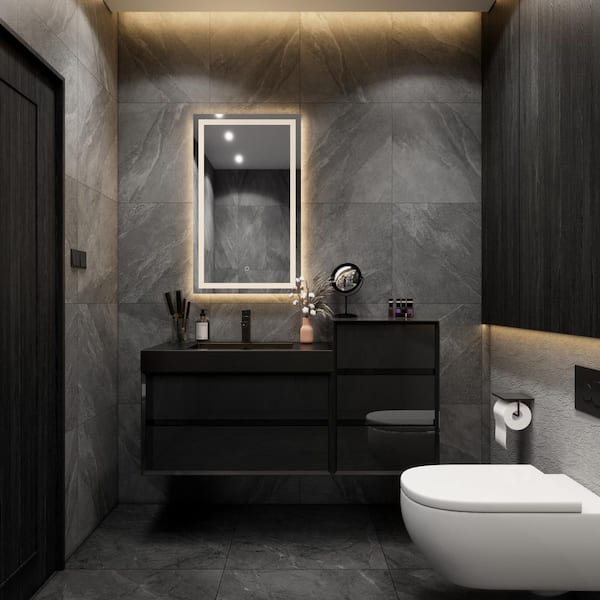 MIA 55 in. W. x 20 in. D x 30 in. H Single Sink and Side Cabinet Bath Vanity Gloss Black with Black Stainless-Steel Top
