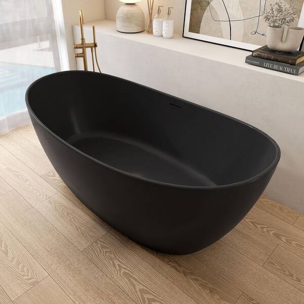 65 in. x 33 in. Stone Resin Freestanding Soaking Bathtub in Matte Black