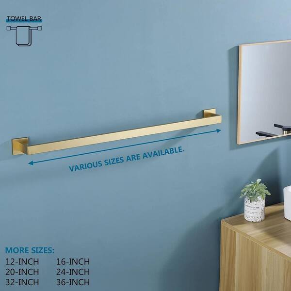 24 Wall Mounted Brass Bathroom Shelf with Towel Rack in Brushed Gold