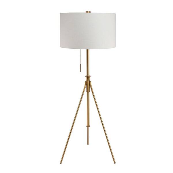 57 in. H Brushed Gold Steel Tripod Legs Standard Floor Lamp Pull Switch