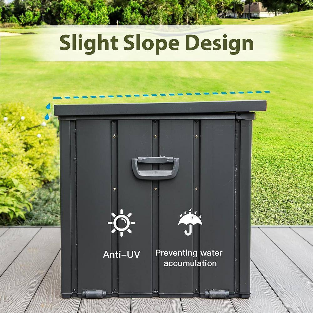 Dark Gray 150 Gallon Lockable Metal Deck Box with Wheels