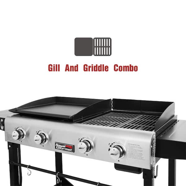 Royal Gourmet GD401C 4-Burner Portable Propane Flat Top GAS Grill and Griddle Combo, Black