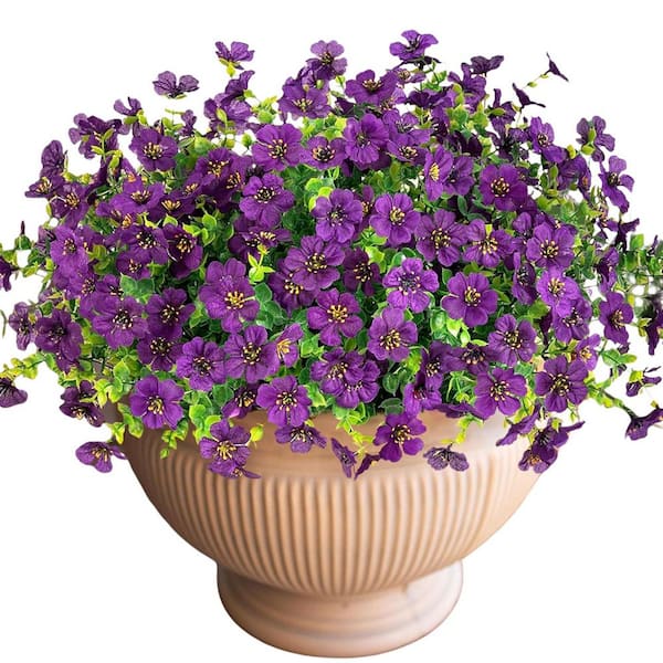Unbranded 5 in. H Purple Indoor/Outdoor Artificial Faux Flower Daisy with Eucalyptus Leaves Fake Plants Boxwood, 12 Bundles