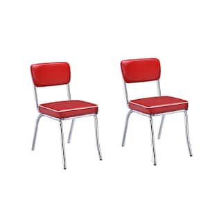 Retro Black Cushion Chrome and Red Side Chairs with (Set of 2)