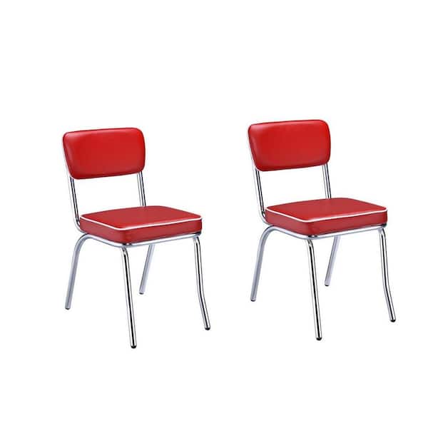 Coaster Retro Black Cushion Chrome and Red Side Chairs with (Set of 2)