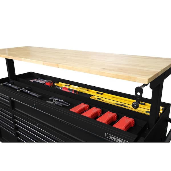 72 in. 18-Drawer Mobile Workbench with Solid Wood Top, Black 72 in. 18-Drawer Mobile Workbench with Solid Wood Top, Black
