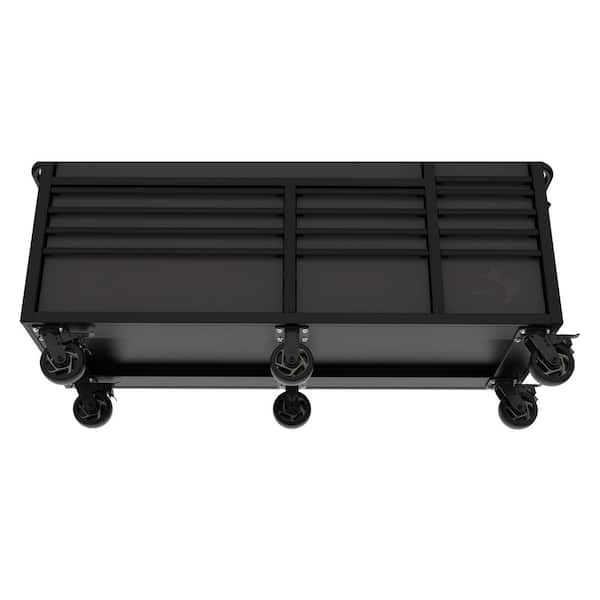 Husky Heavy-Duty 72 in. W 15-Drawer Matte Black Mobile Workbench with Wood top H72MWC15BLK-TL