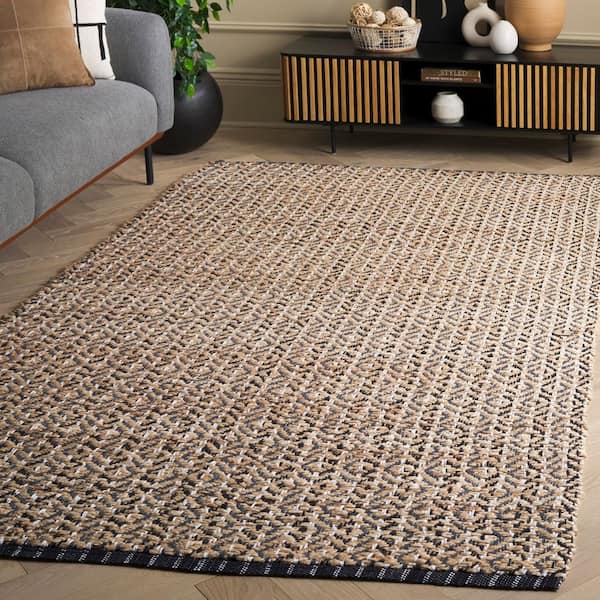 Natural Fiber 8 ft. x 10 ft. Natural/Black Geometric Striped Distressed Area Rug