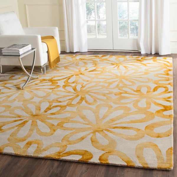 Dip Dye Beige/Gold 9 ft. x 12 ft. Floral Area Rug