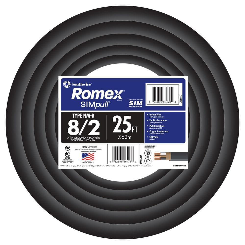 チロル　0323 Southwire 25 ft. 8/2 Stranded Romex SIMpull CU NM-B W/G Wire