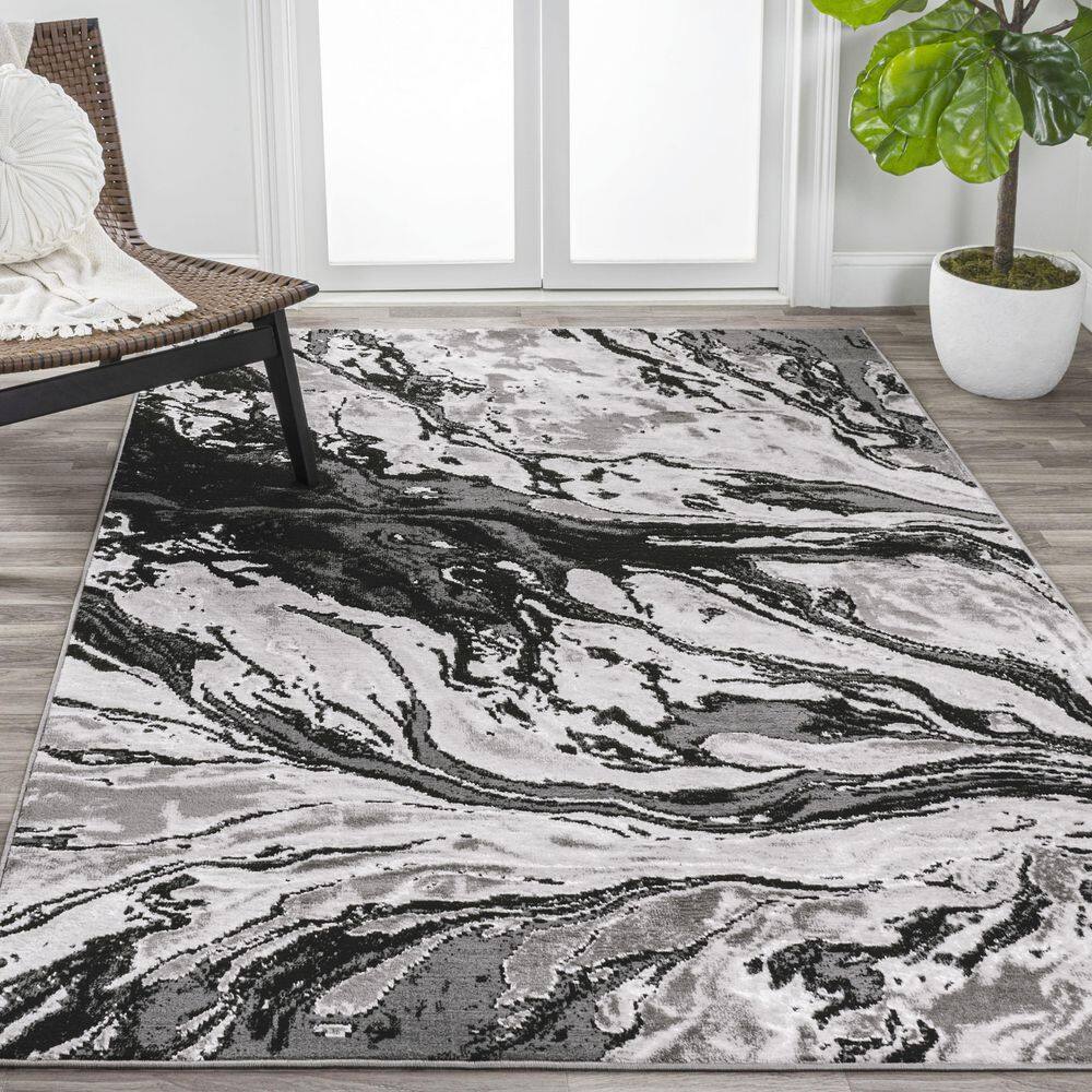 Gray and Ivory Abstract Reversible Synthetic Area Rug