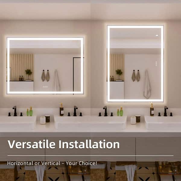 Vero 48 in. W x 36 in. H Rectangular Frameless LED Wall Bathroom Vanity Mirror with Sleek Silver Finish