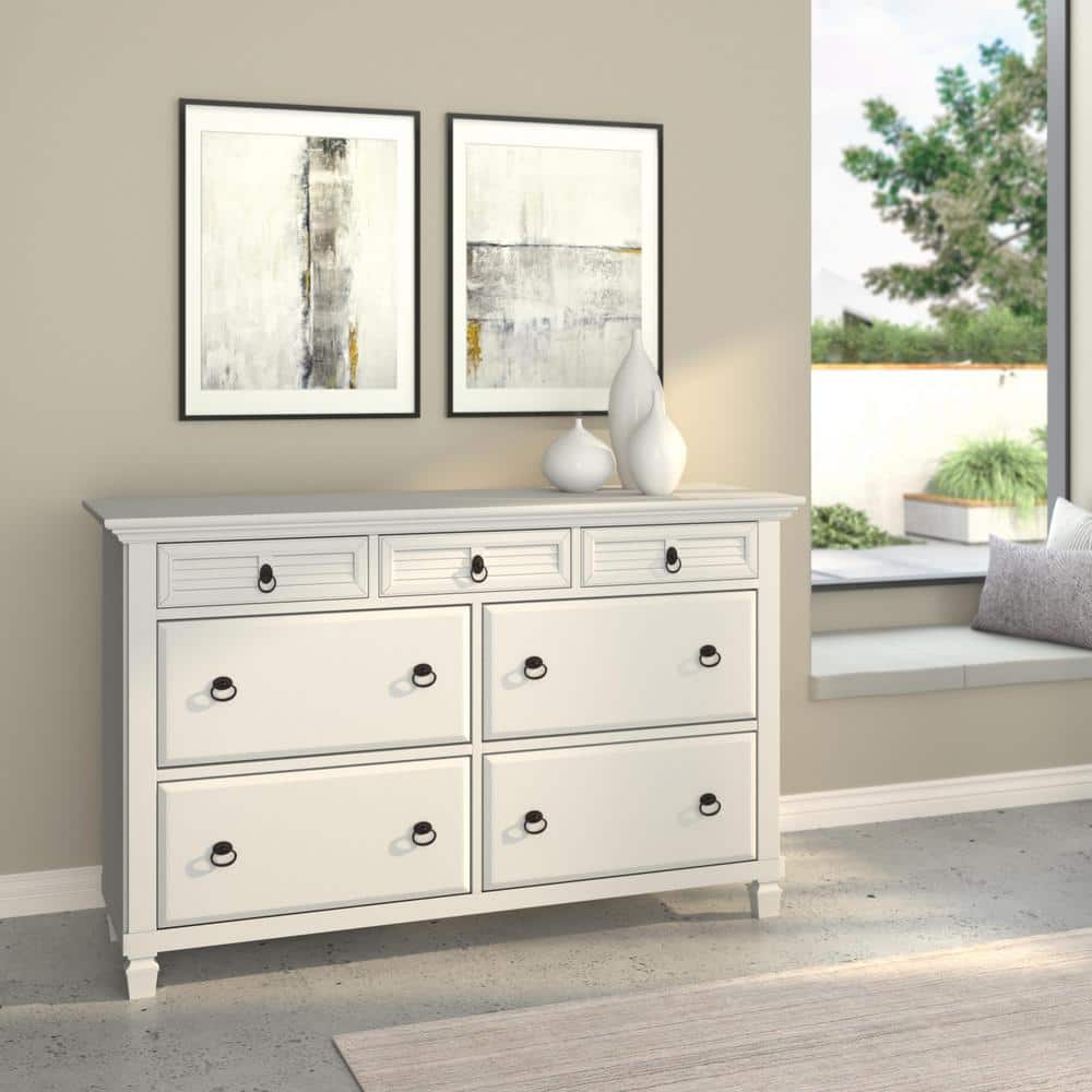 Winchester 7-Drawer Classic White Wood Dresser (38 in. H x 62 in. W x 18 in