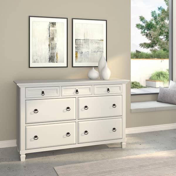 Unbranded Winchester 7-Drawer Classic White Wood Dresser (38 in. H x 62 in. W x 18 in. D)