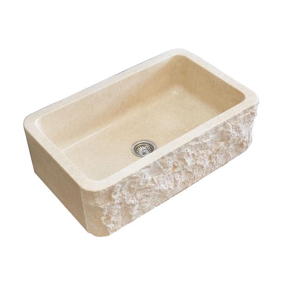 Unbranded 33 in. Farmhouse Single Beige Marble Kitchen Sink