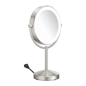 LED Lighted 1.5 in. x 16 in. Tabletop Makeup Mirror in Satin Nickle Finish