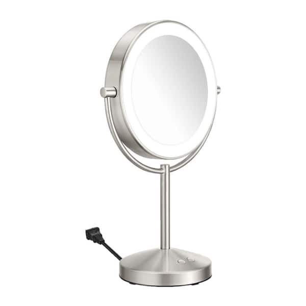 Conair LED Lighted 1.5 in. x 16 in. Tabletop Makeup Mirror in Satin Nickle Finish