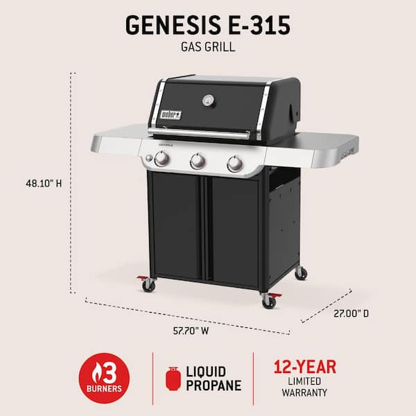 Weber Genesis E-315 3-Burner Propane Gas Grill in Black with Cast