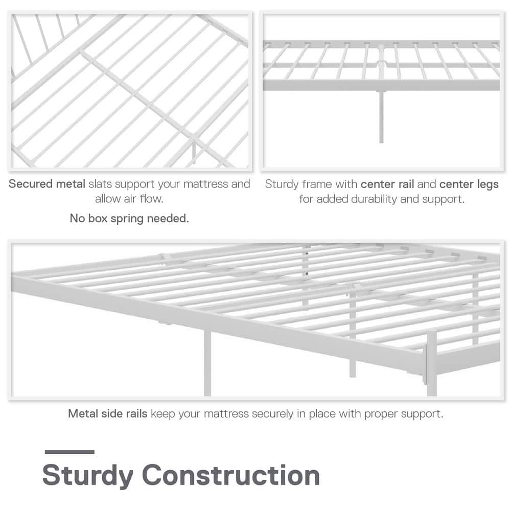 Ares White Metal Queen Bed Frame with Adjustable Height