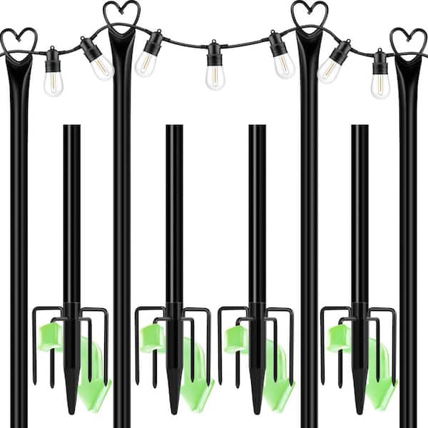 9.8 ft. Outdoor Metal String Light Poles with Fork for Patio Yard Hanging String Lights, Black (4-Pack)