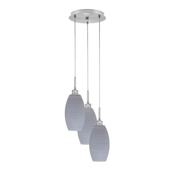 Unbranded Savannah 10.5 in. 3-Light Brushed Nickel Cord Pendant Light Gray Matrix Glass Shade