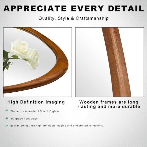 LuxHomez - 19 in. W x 24 in. H Irregular Natural Wood-Frame Wall Mirror, Distinctive Asymmetric Design