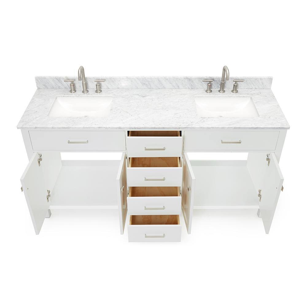 White Marble Top Double Freestanding Vanity with Rectangular Basins