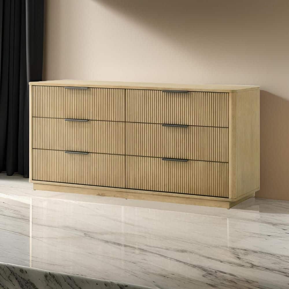 Brown and Black 6-Drawer 68 in. Wide Dresser Without Mirror