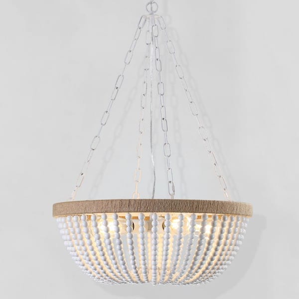 Bohemian 5 Light Brown Wood Beaded Bowl Chandelier for Kitchen Island and Living Room with no bulbs included