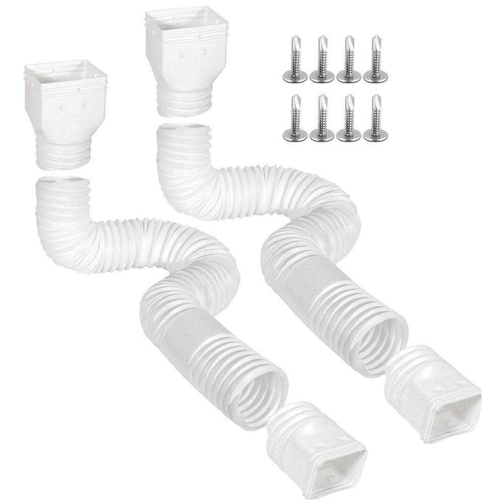 Ext Adapter Plastic 2 Pack White Plastic PE Flexible Downspout Extension with Adapters ...