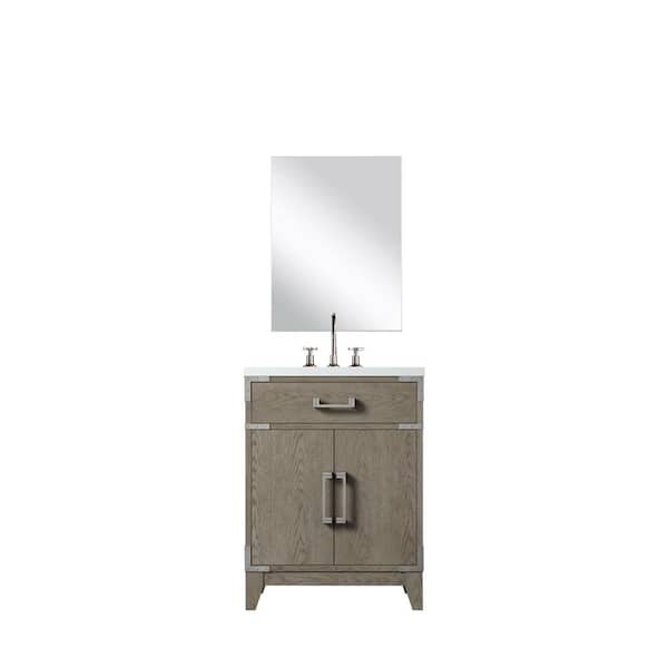 Fossa 24 in. W x 18 in. D Grey Oak Single Bath Vanity with Acrylic Top, 18 in. Mirror and Faucet Set