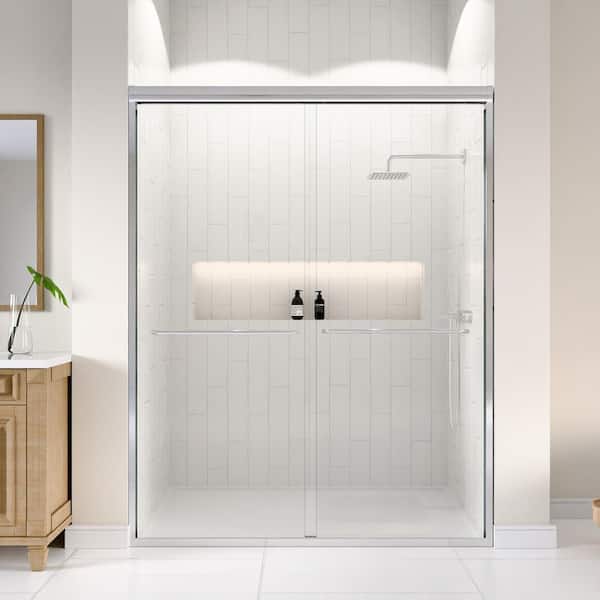 60 in. W x 72 in. H Double Sliding Framed Shower Door in Chrome with SGCC 1/4 in. (6 mm) Tempered Clear Glass
