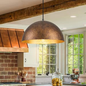 13.78 in. 1-Light Industrial Gold Hammered Dome Single Pendant Light for Kitchen Island