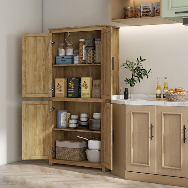 Tileon 64in.H Kitchen Pantry Organizer, Rattan Kitchen Storage
