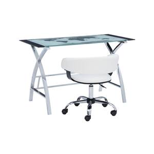 48 in. Rectangular White/Chrome Writing Desk with Open Storage