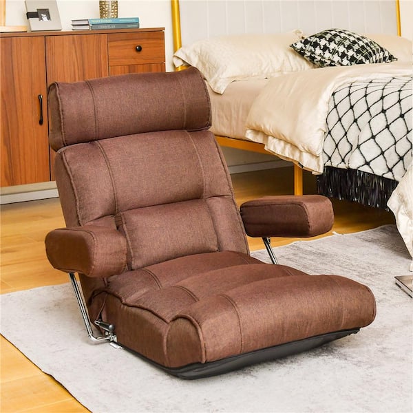 Costway 28.5 in. Straight Arm Fabric L-Shaped Sofa in Brown Adjustable Lazy Sofa with 6-position Head/Lumbar/Seat