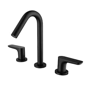 8 in. Widespread Double Handle Bathroom Faucet Modern 3-Hole Stainless Steel Bathroom Sink Taps in Matte Black