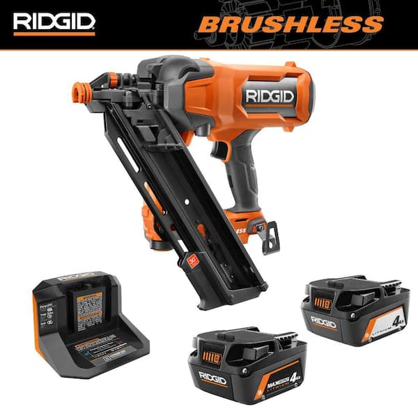 RIDGID 18V Brushless Cordless 30° Framing Nailer Kit with 4.0 Ah Battery and Charger with 18V 4.0 Ah MAX Output Battery