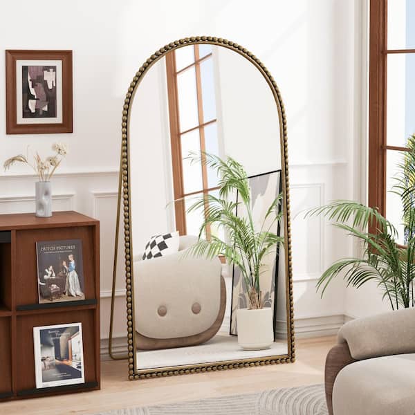 Gold 35.43 in. W x 65.75 in. H Arch Metal Full Length Mirror/ Floor Mirror with Sturdy Iron Base