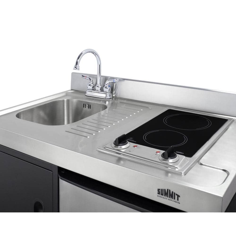 36" Black and Gray All-in-One Kitchenette with Smooth-Top Cooktop and Refrigerator