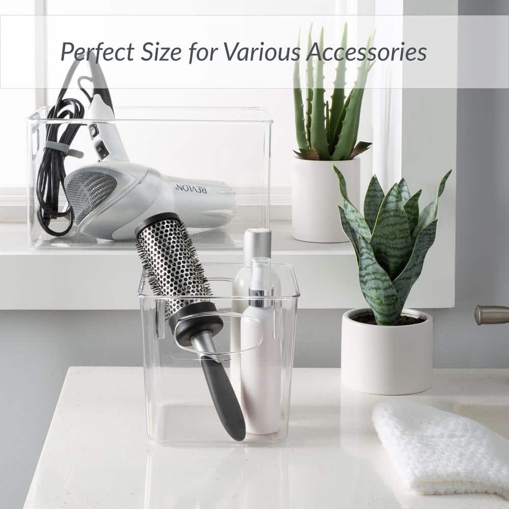 Clear Small Square Plastic Storage Bin with Cut-Out Handles
