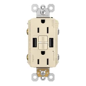 radiant 15 Amp 125-Volt Tamper Resistant GFCI Residential/Commercial Decorator Duplex Outlet with A/A USB, Light Almond