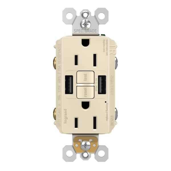 radiant 15 Amp 125-Volt Tamper Resistant GFCI Residential/Commercial Decorator Duplex Outlet with A/A USB, Light Almond