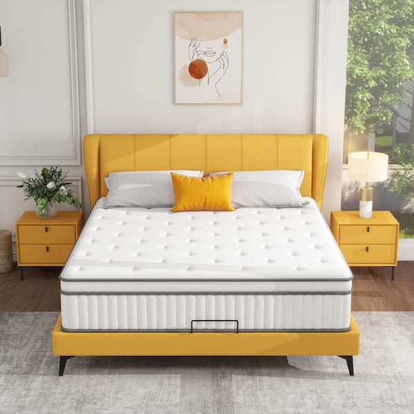 Mydepot Unique Style Queen Medium Firm Hybrid Memory Foam Mattress 14 in. Bed-in-a-Box Mattress in White