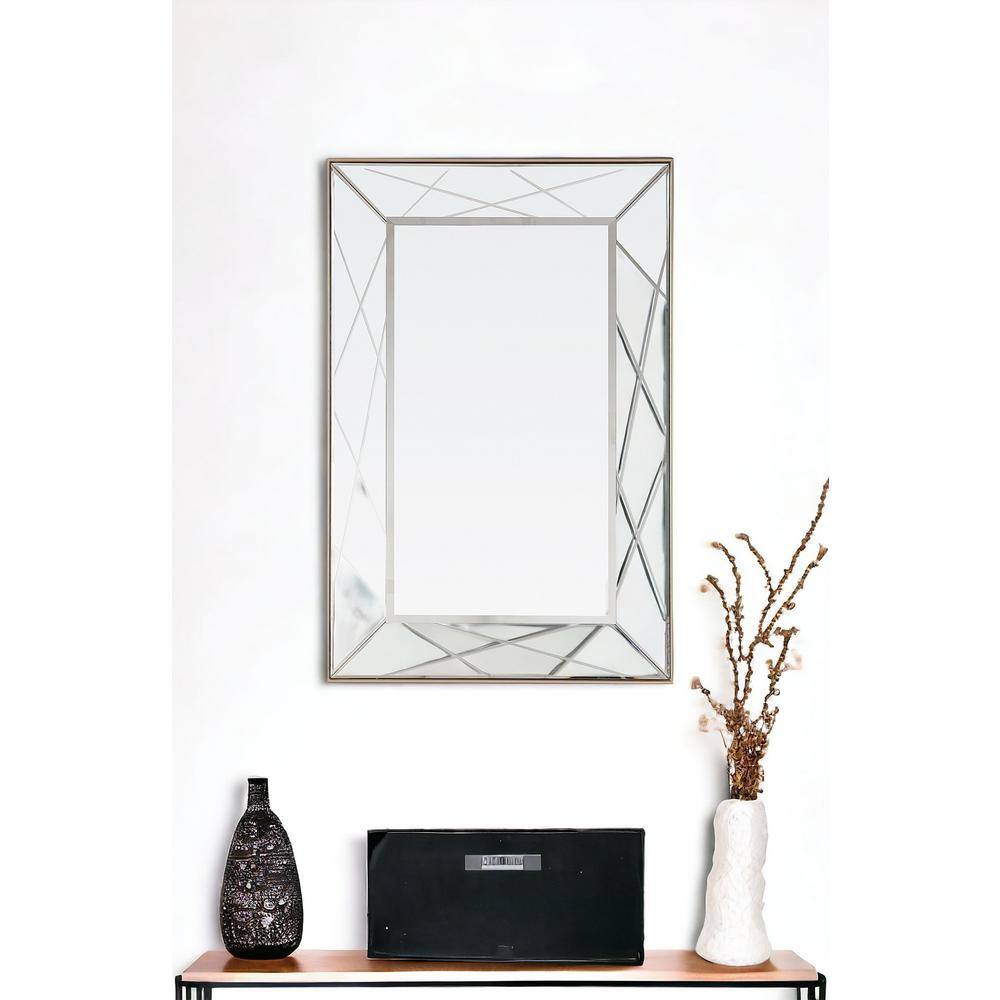 Rectangular Silver Wood Beveled Wall Mirror