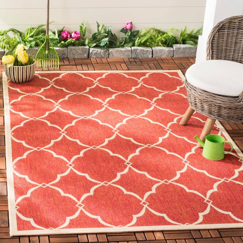 Sharla Geometric Red/Creme Synthetic Indoor/Outdoor Rug, 2'2" x 4'