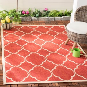 Beach House Red/Creme Doormat 2 ft. x 4 ft. Trellis Geometric Indoor/Outdoor Area Rug