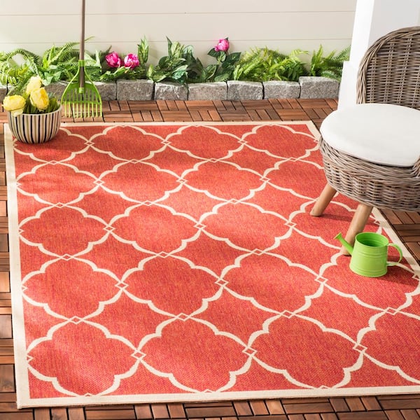 Beach House Red/Creme 7 ft. x 9 ft. Trellis Geometric Indoor/Outdoor Area Rug